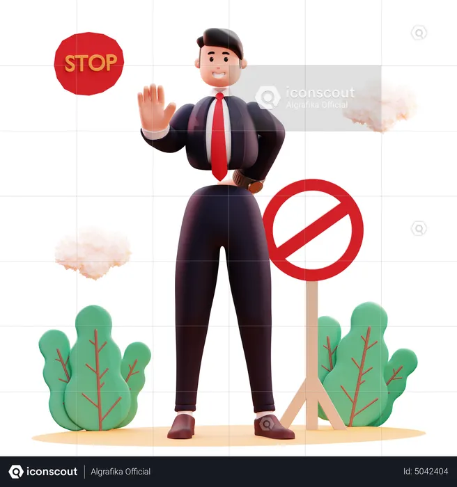 Businessman saying stop for further action  3D Illustration