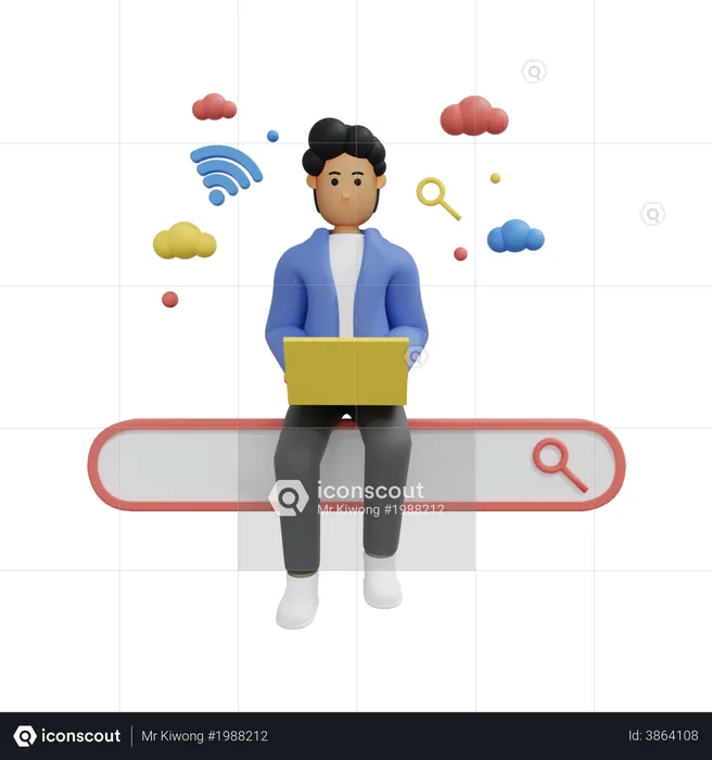 Businessman searching on browser  3D Illustration