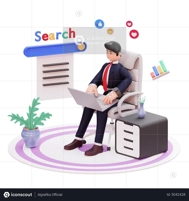Businessman searching on internet  3D Illustration