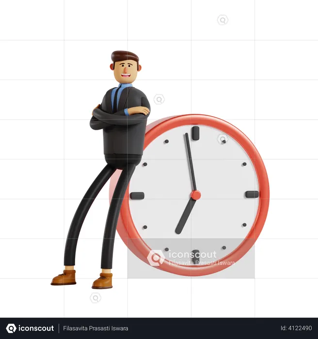 Businessman seat on big clock  3D Illustration