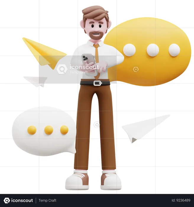Businessman Sending Message Form Mobile  3D Illustration