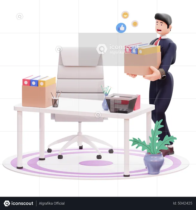 Businessman setting up office desk  3D Illustration