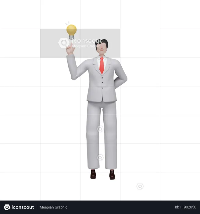 Businessman Showcasing Innovation By Holding Light Bulb  3D Icon
