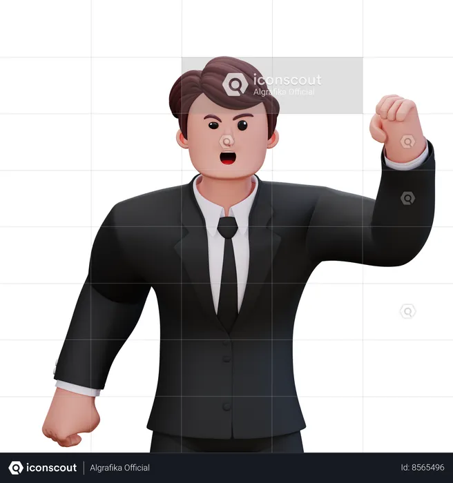 Businessman Showing Angry Left Hand Up  3D Illustration