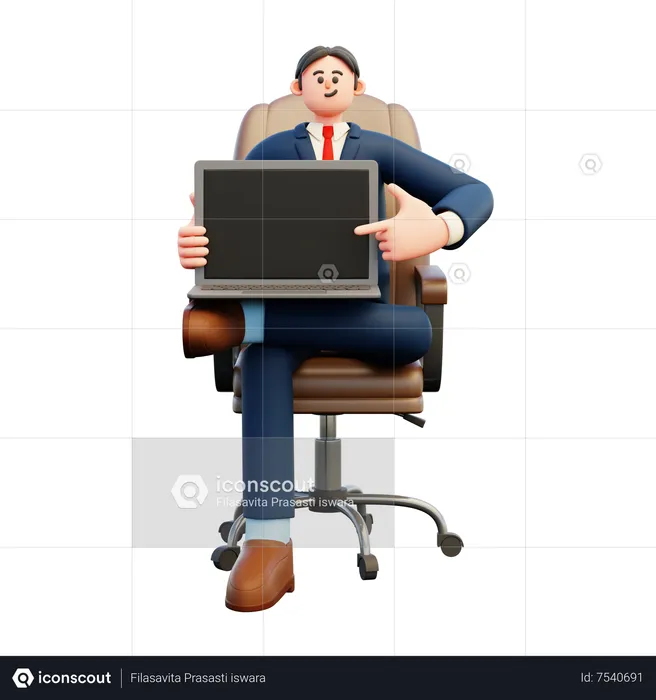 Businessman showing blank laptop screen  3D Illustration