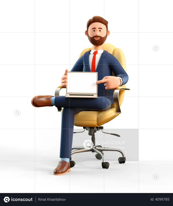 Businessman showing blank laptop screen  3D Illustration
