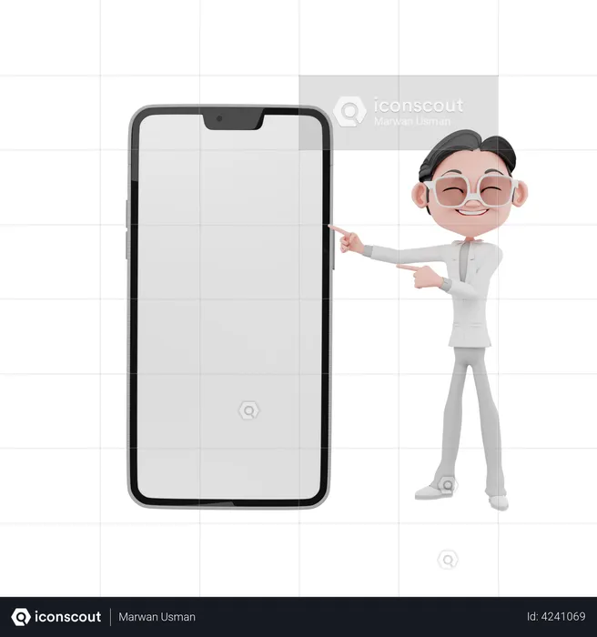 Businessman showing blank mobile screen  3D Illustration