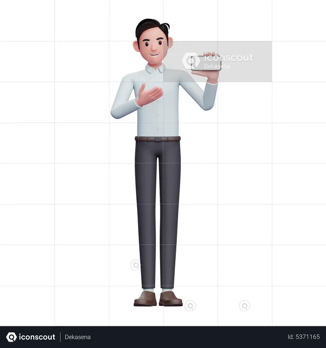 Businessman showing blank mobile screen  3D Illustration