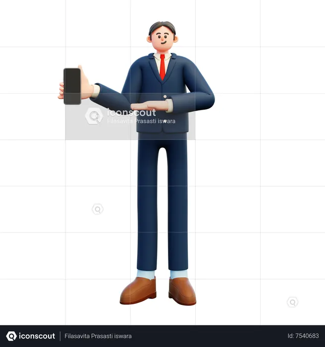 Businessman showing blank smartphone screen  3D Illustration