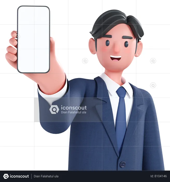 Businessman showing blank space mobile  3D Illustration