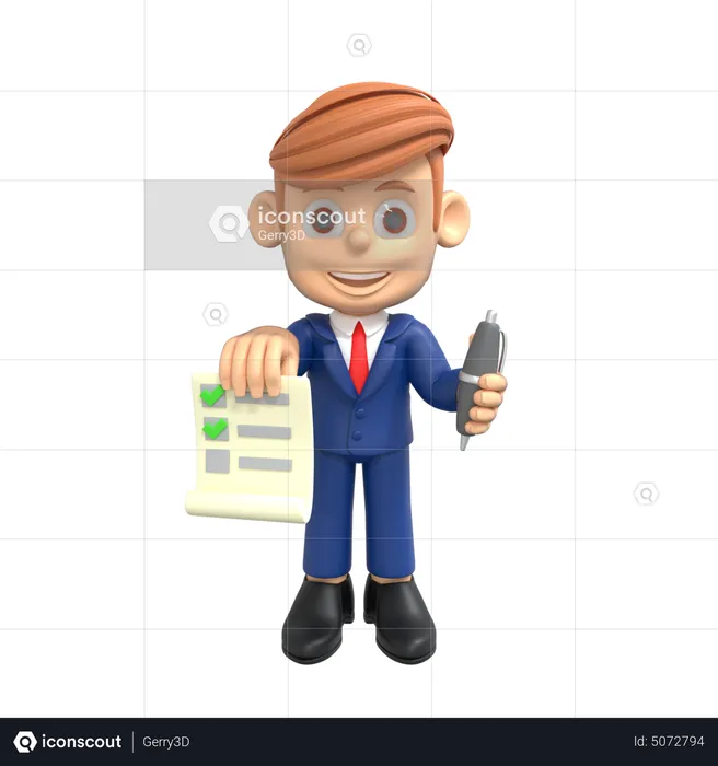 Businessman Showing Completed Task List  3D Illustration