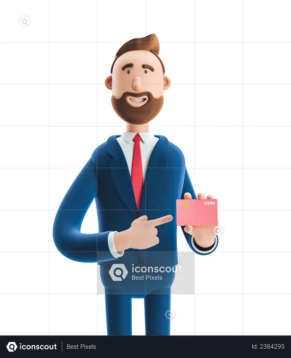 Businessman Showing Credit Card  3D Illustration