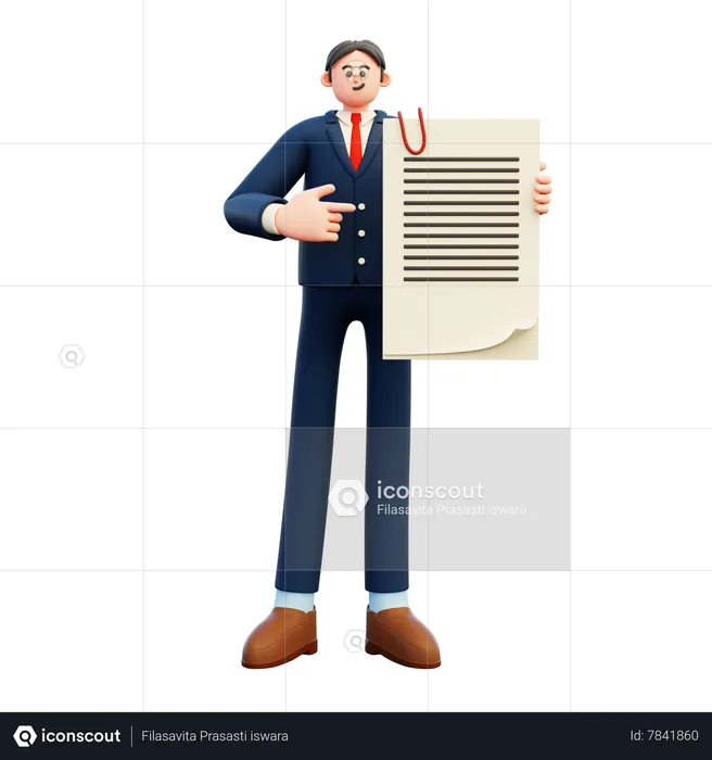 Businessman Showing Document  3D Illustration