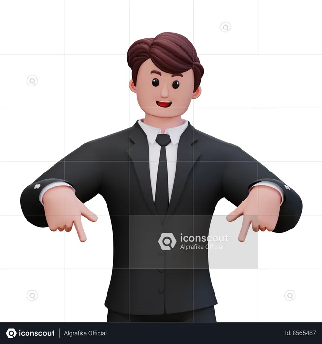 Businessman Showing Double Pointing Down  3D Illustration