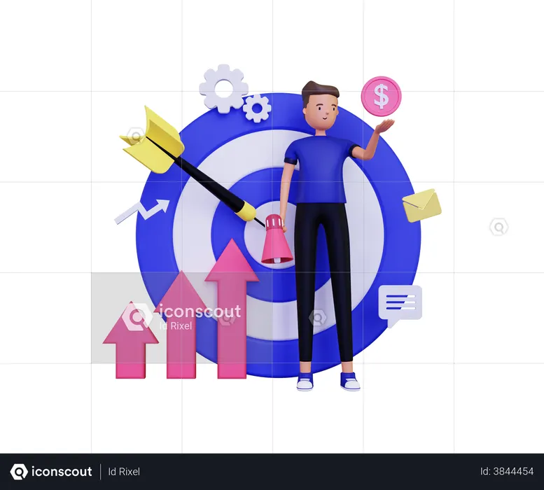 Businessman showing finance marketing target  3D Illustration