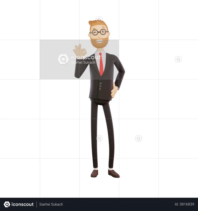 Businessman Showing k Hand GestureO  3D Illustration