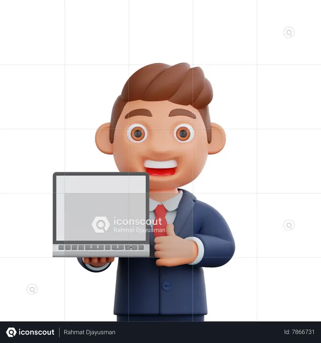 Businessman showing laptop screen  3D Illustration