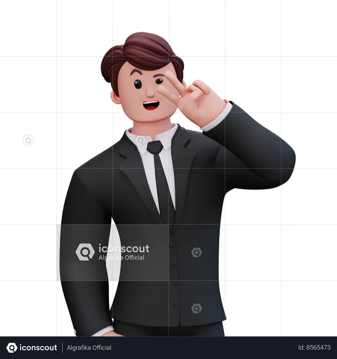 Businessman Showing Peace Left  3D Illustration