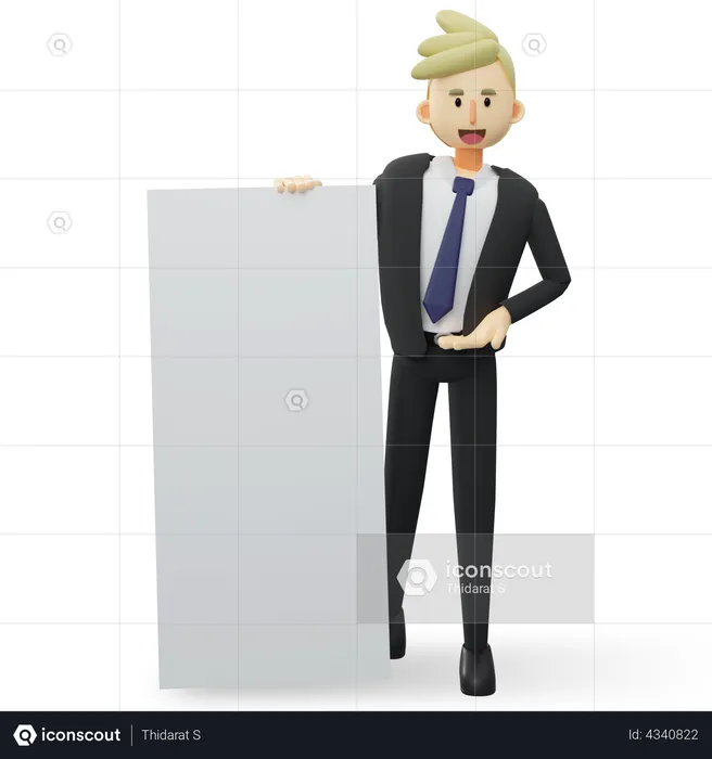 Businessman showing something in placard  3D Illustration