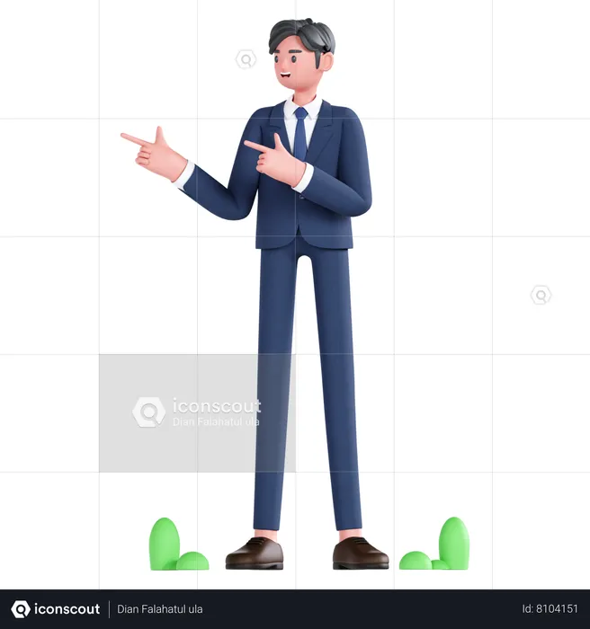 Businessman showing something on his right  3D Illustration