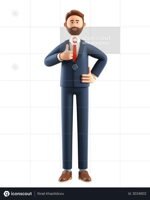 Businessman showing thumbs up hand gesture  3D Illustration