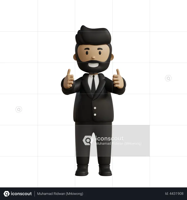 Businessman showing thumbs up with both hands  3D Illustration