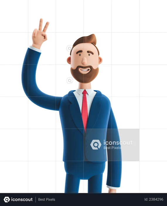 Businessman Showing Victory Sign  3D Illustration