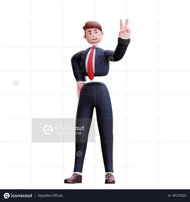 Businessman showing victory sign  3D Illustration