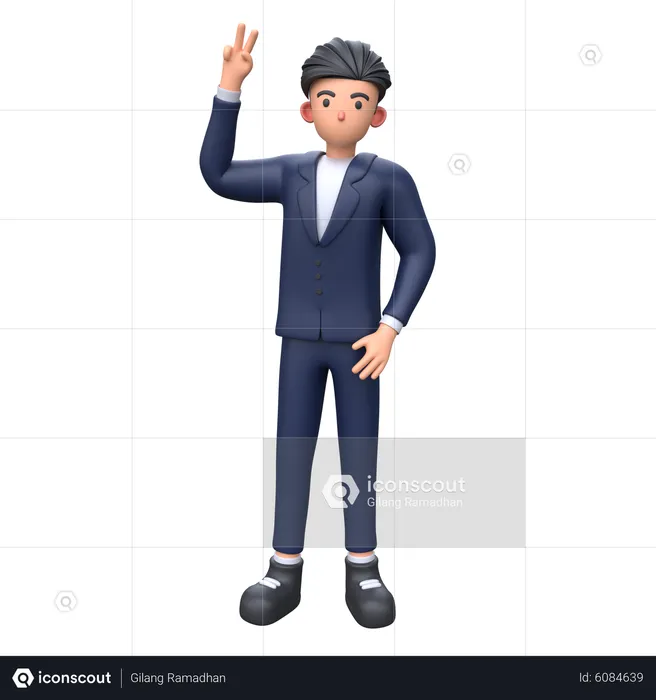 Businessman showing victory sign  3D Illustration