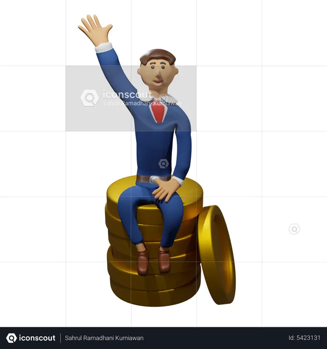 Businessman sits on a coin  3D Illustration