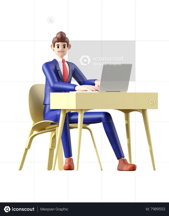 Businessman sitting and working on laptop  3D Illustration