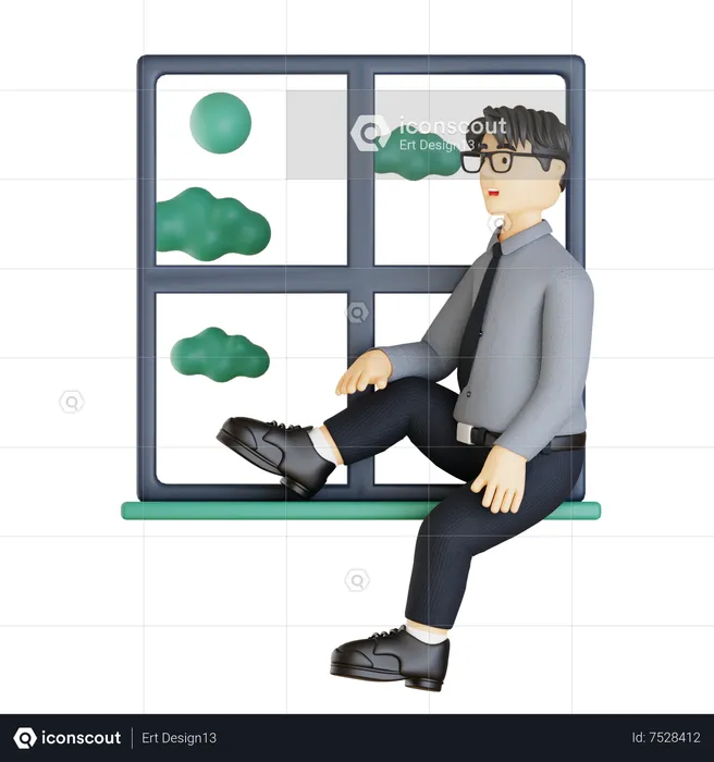 Businessman sitting at window sill  3D Illustration