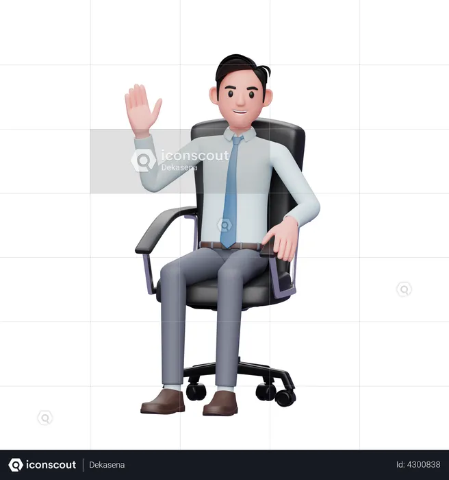Businessman sitting in office chair waving hand  3D Illustration