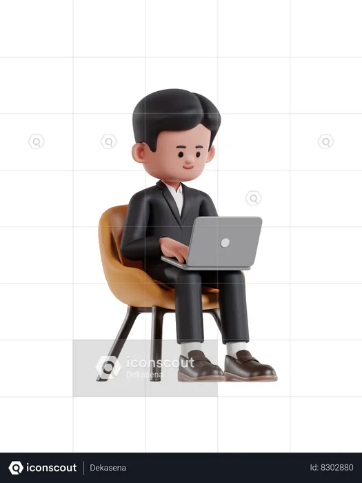 Businessman sitting on a chair and working on a laptop  3D Illustration