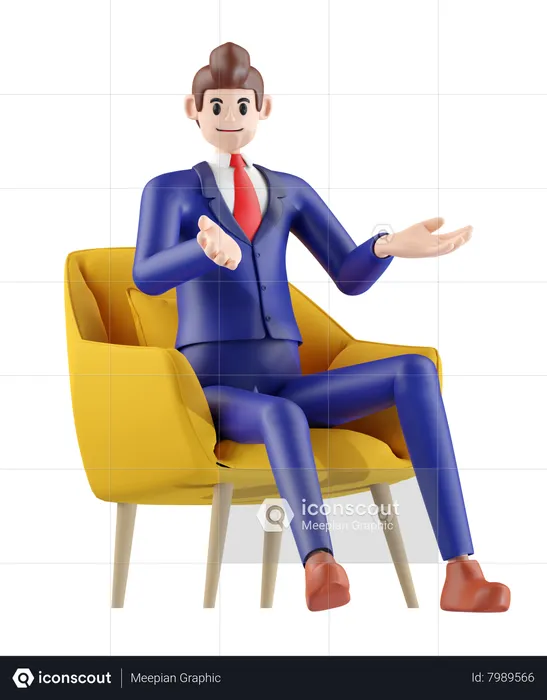 Businessman sitting on chair and Explaining  3D Illustration