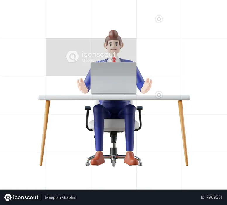 Businessman sitting on chair and presenting on laptop  3D Illustration