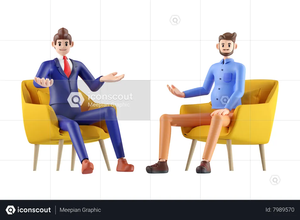 Businessman sitting on chair with entrepreneur  3D Illustration