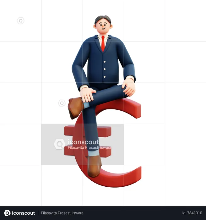 Businessman Sitting On Euro  3D Illustration