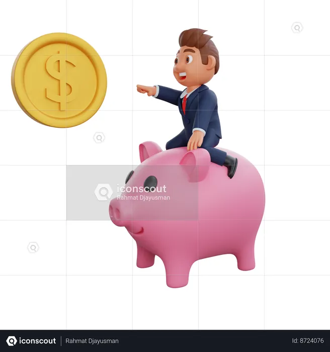 Businessman sitting on piggy bank  3D Illustration