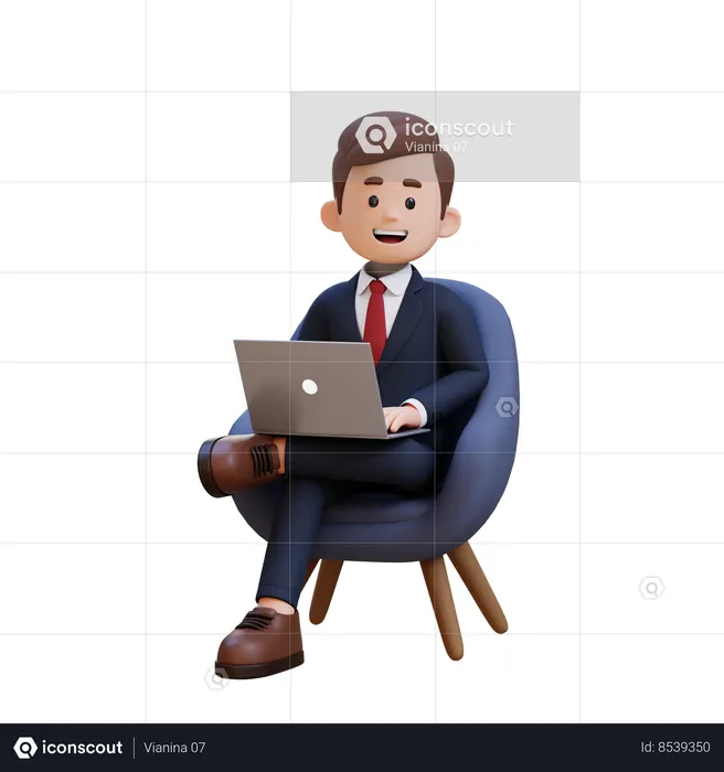 Businessman Sitting On Sofa And Working On Laptop  3D Illustration