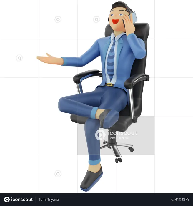 Businessman Sitting with talking on phone  3D Illustration