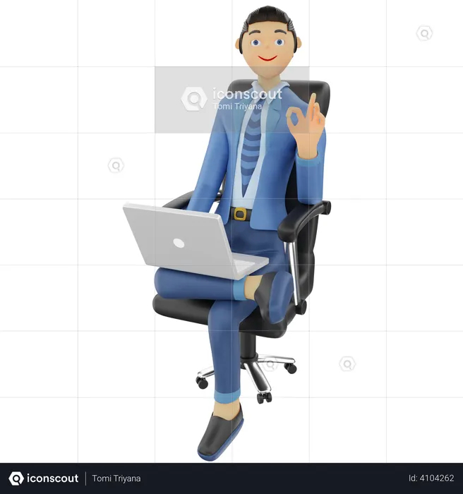 Businessman Sitting with working on laptop  3D Illustration