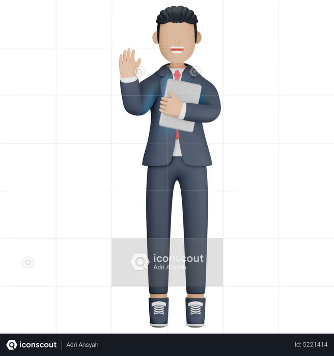 Businessman smiling and waving hand  3D Illustration