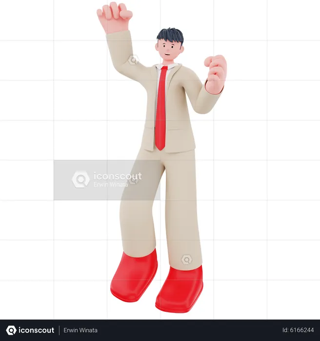 Businessman standing and cheering  3D Illustration