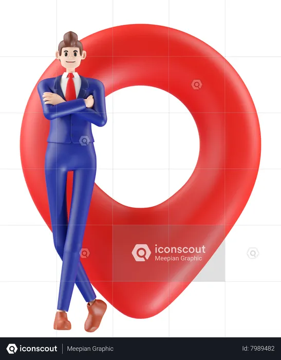 Businessman standing next marking location ping  3D Illustration