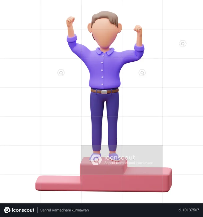 Businessman Standing On Podium While Getting Success  3D Illustration