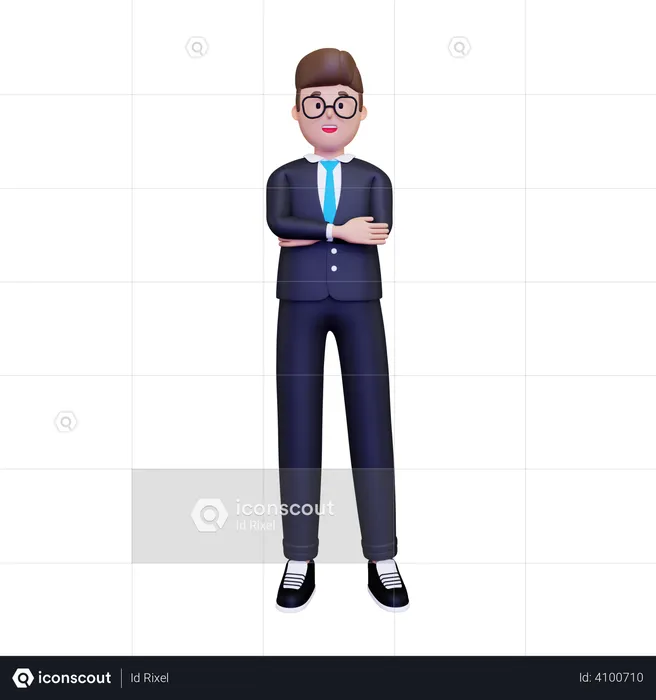 Businessman standing while folded hands  3D Illustration