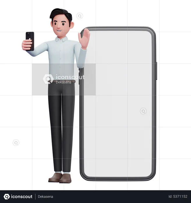 Businessman standing while making video call and waving hand  3D Illustration