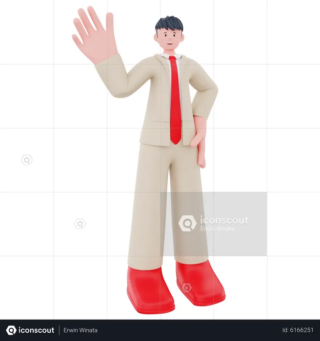 Businessman standing while say hi  3D Illustration