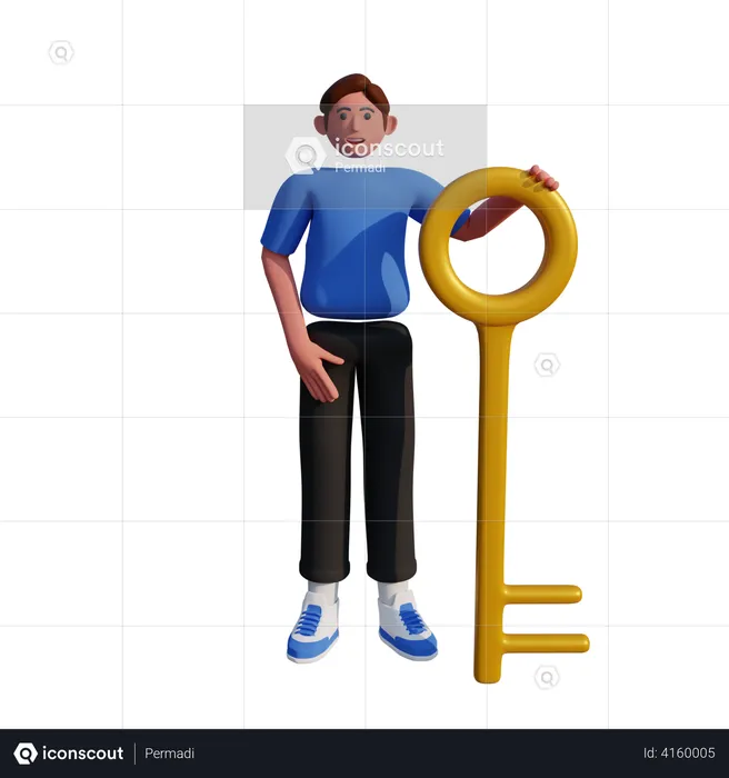 Businessman standing with big key  3D Illustration